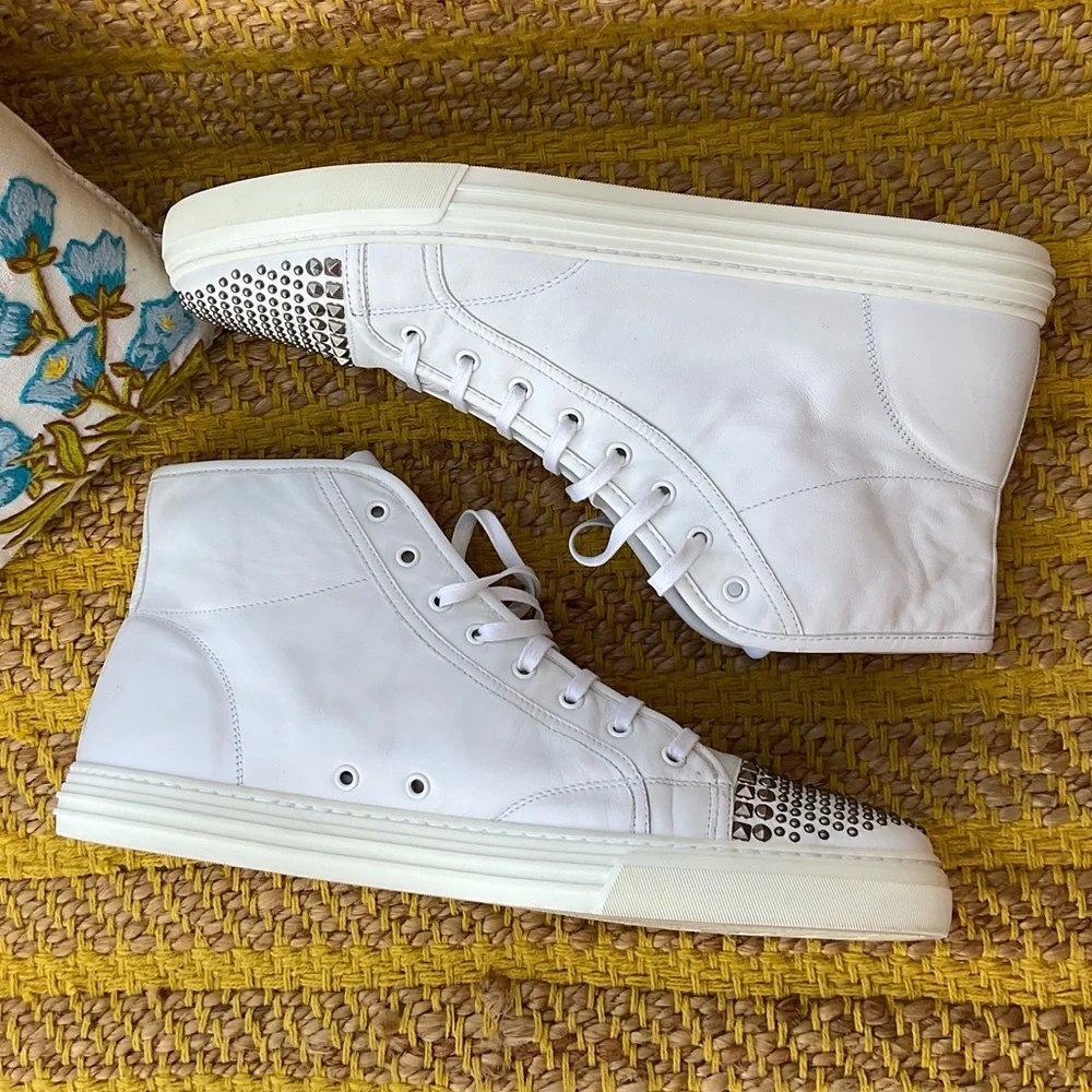Men’s Gucci White Leather Studded High Top Sneaker Size 15 AUTHENTIC